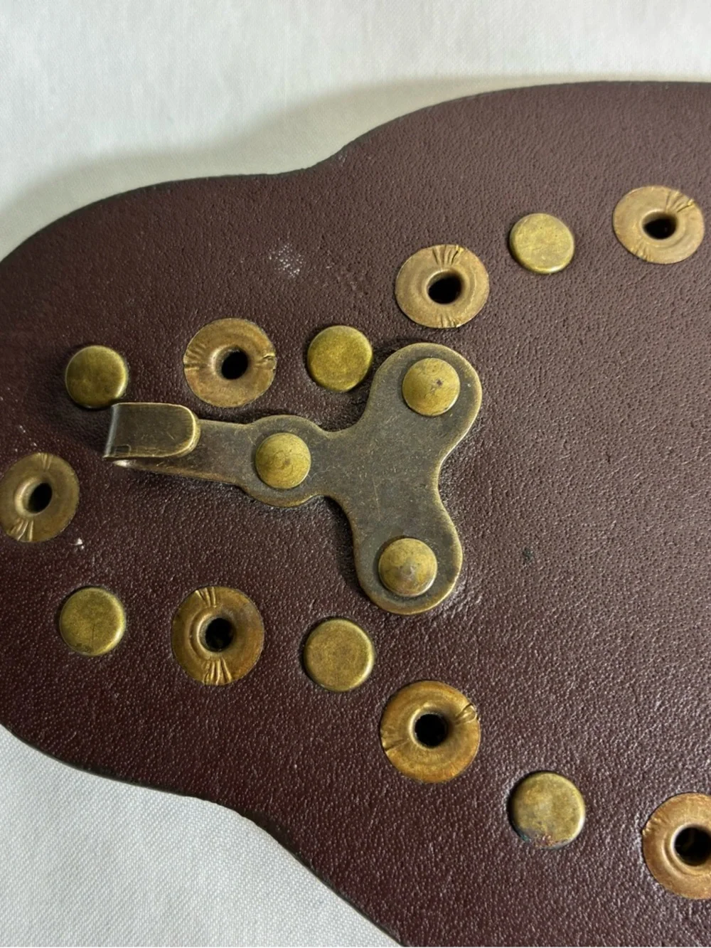 Chicos Womens belt Sz S Brown Genuine Leather Studded patchwork Brass Accents